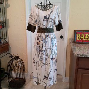 StyleWe A-Thena Bird & Bamboo Print Dress with Belt